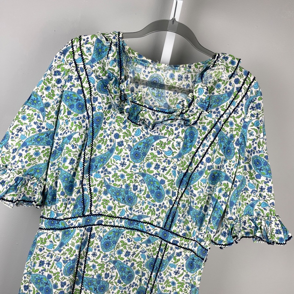 Vintage Handmade‎ Prairie Maxi Dress Womens M/L? Blue Paisley Print Boho Cottage